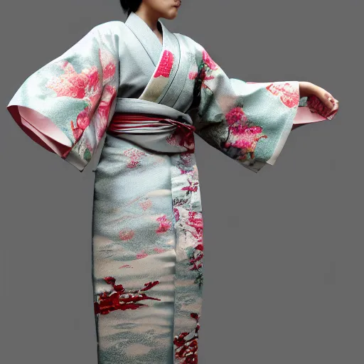 Prompt: Japanese Sarah Silverstein wearing kimono, realistic, photo studio, HDR, 8k, trending on artstation