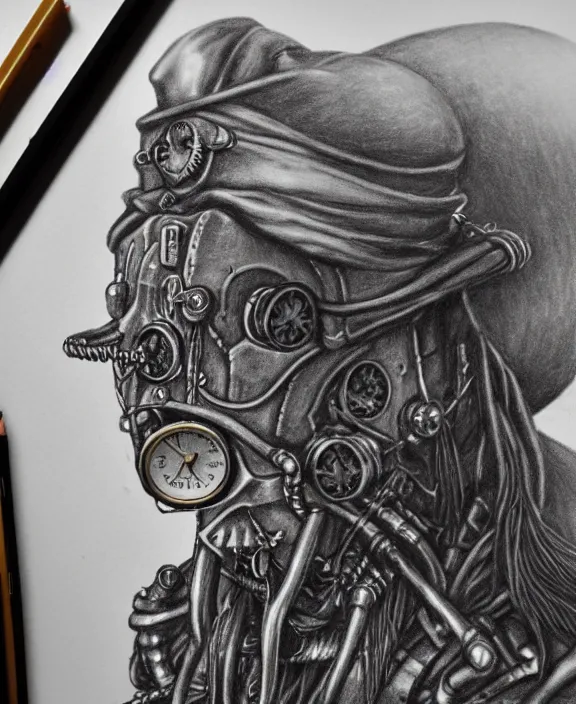 Prompt: a detailed pencil portrait of a steampunk davy jones