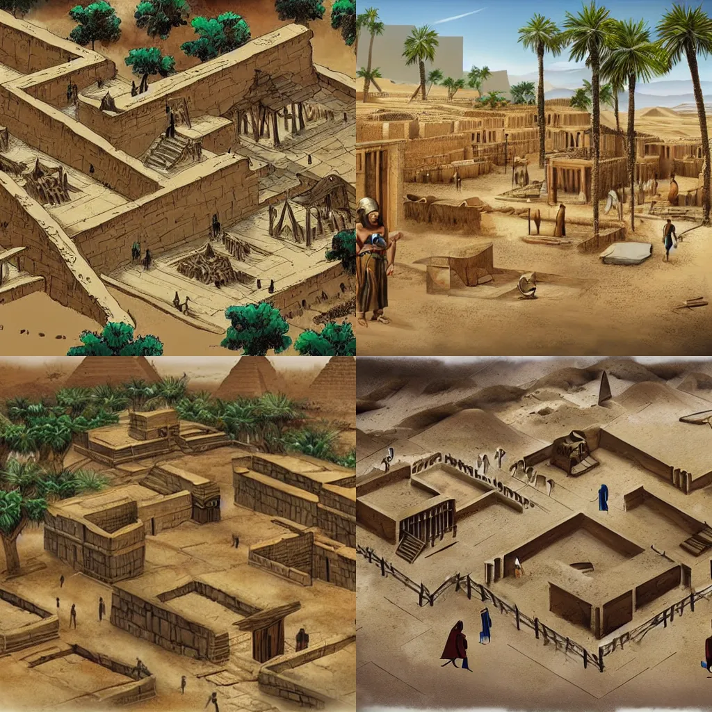 Prompt: Artist's conceptualization of what a typical ancient Egyptian village would be like.