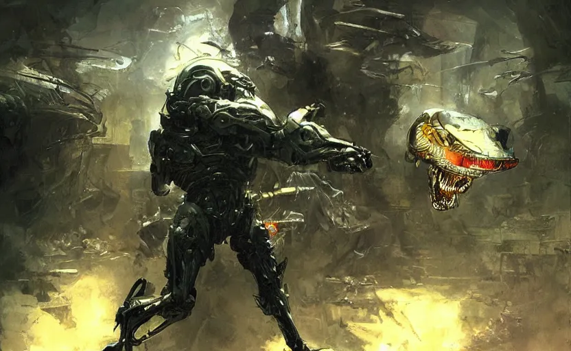 Prompt: cybernetic neo - predator mind transfer, sci - fi fantasy illustration by craig mullins