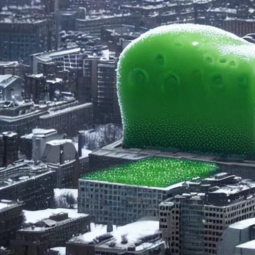Prompt: a massive gelatinous mass is covering a whole city
