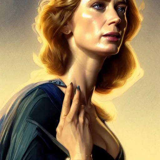 Prompt: Beautiful Emily Blunt as the Invisible Woman, western, D&D, fantasy, intricate, elegant, highly detailed, digital painting, artstation, concept art, matte, sharp focus, illustration, art by Artgerm and Greg Rutkowski and Alphonse Mucha