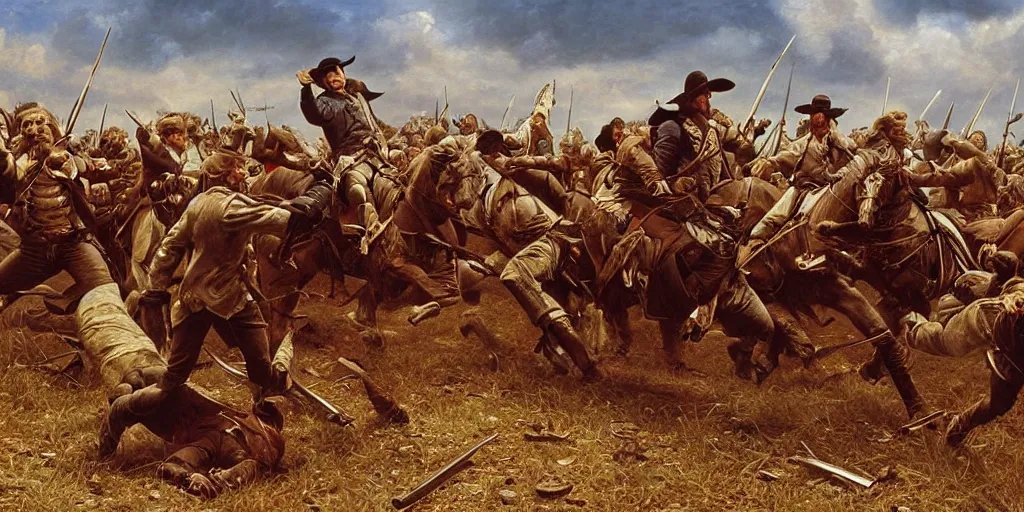 Image similar to the Texas revolution, battle scene, cinematic, epic, amazing, wow, beautiful painting, by Ted Nasmith