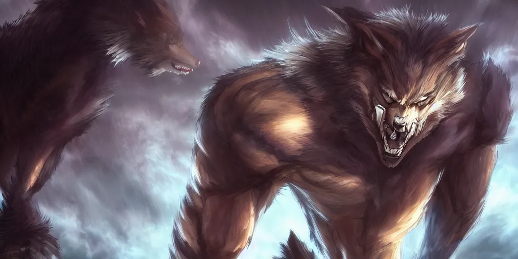 Prompt: anime! werewolf after transformation, dramatic lighting, 8 k, cgsociety, award - winning digital art