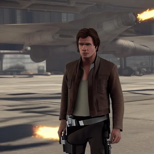 Image similar to Film still of Han Solo, from Grand Theft Auto V (2013 video game)