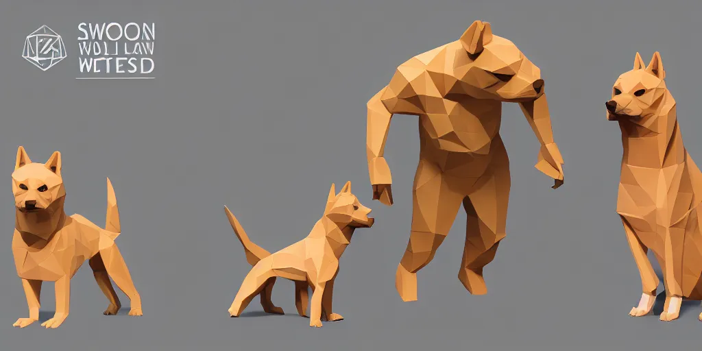 Image similar to concept art of low polygon 3 d render of swole doge vs cheems meme