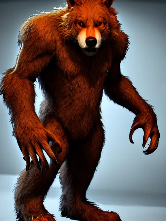 Prompt: cute handsome cuddly werewolf from van helsing unreal engine hyperreallistic render 8k character concept art masterpiece orange