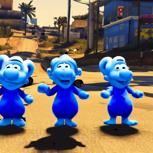 Image similar to smurfs in GTA 5 4k