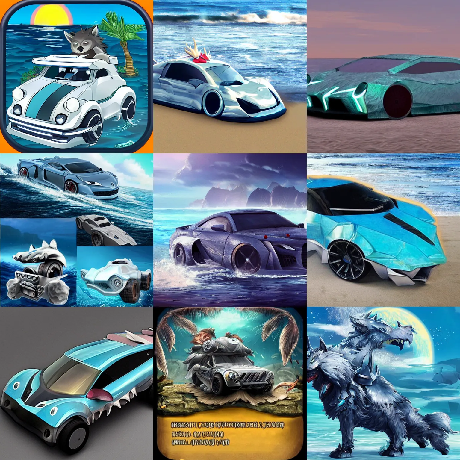 Prompt: ocean car knight wolf industry