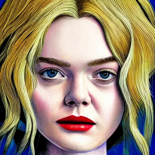 Prompt: professional painting of Elle Fanning in the style of Brian Bolland, head and shoulders portrait, symmetrical facial features, smooth, sharp focus, illustration, intricate, stormy weather, extremely detailed masterpiece,