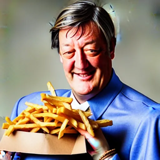 Image similar to ( ( stephen fry ) ) is [ made of ] [ french fries ] hybrid intercross mix