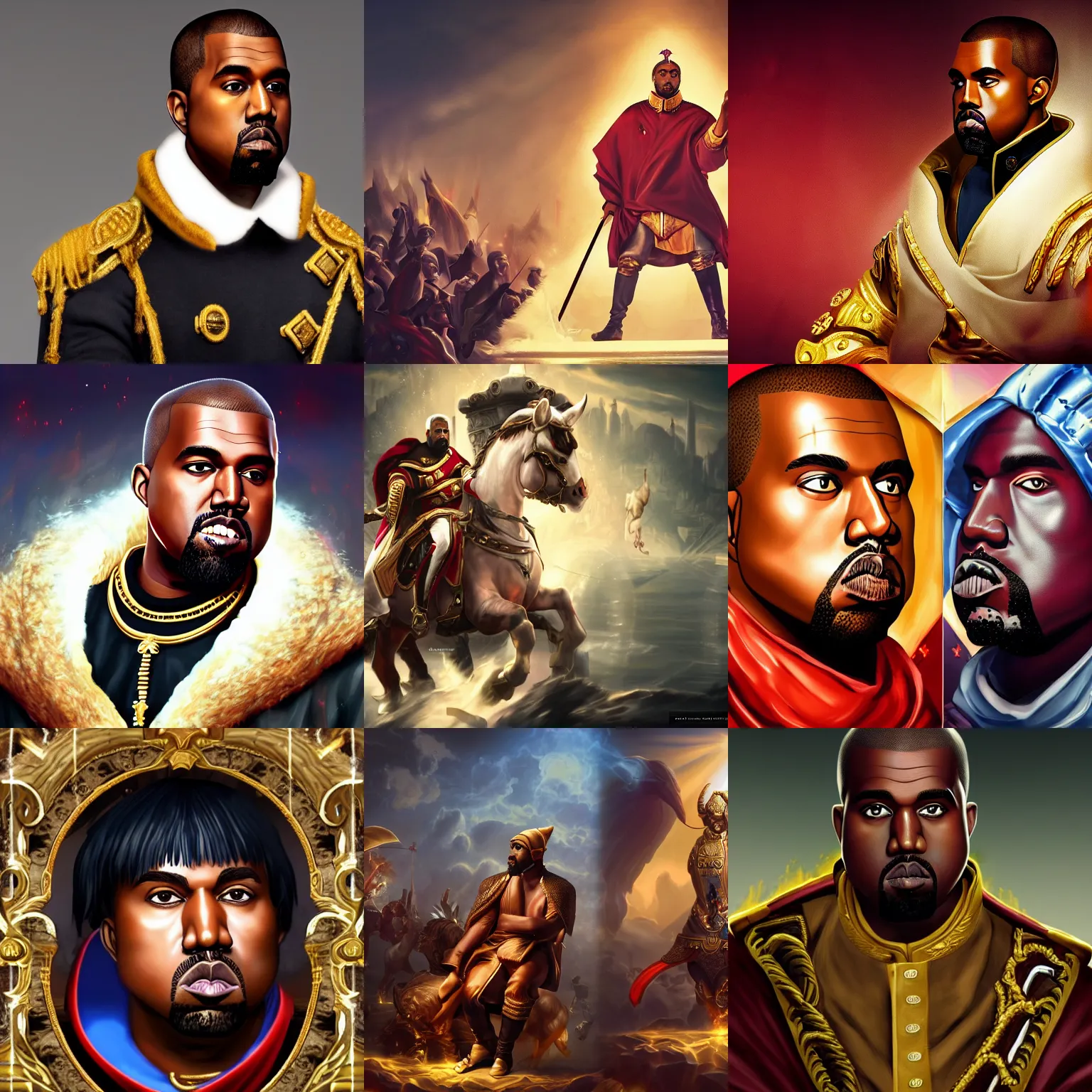 Image similar to Kanye West as emperor napoleon, League of Legends amazing splashscreen artwork, splash art, hd wallpaper, ultra high details, artstation