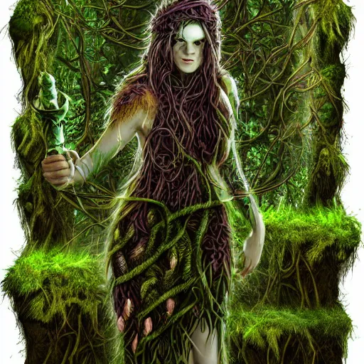 Image similar to a druid covered in moss and vines in the style of anti-art trending on artstation deviantart Pinterest detailed High Resolution HD 8k