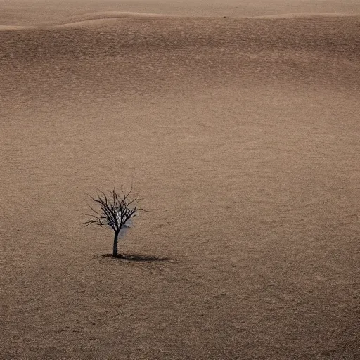 Prompt: A lone flourishing tree in the middle of a desolate dessert