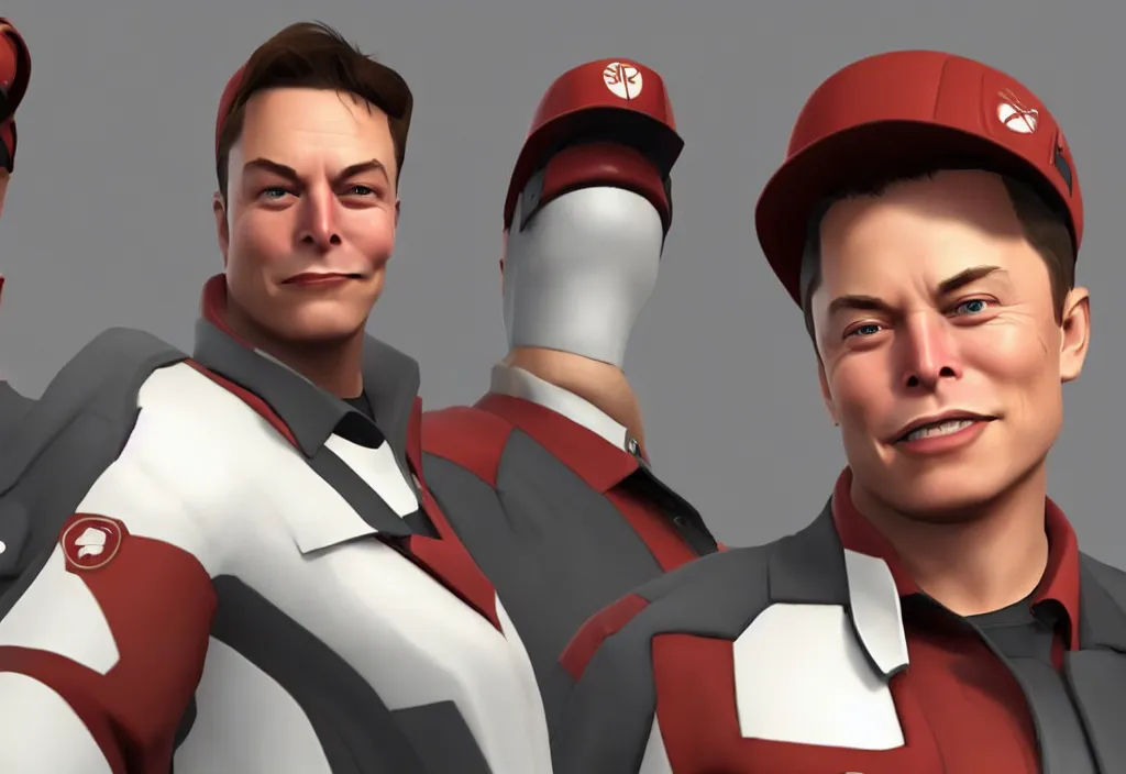 Image similar to elon musk in team fortress 2, elon musk in the video game team fortress, gameplay screenshot, close up, 3 d rendering. unreal engine. amazing likeness. very detailed.