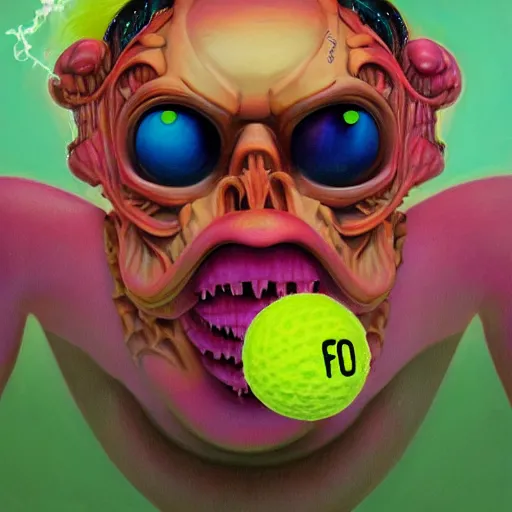 Image similar to Lofi vaporwave portrait tennis ball monster,chalk, Pixar style, Tristan Eaton, Stanley Artgerm, Tom Bagshaw