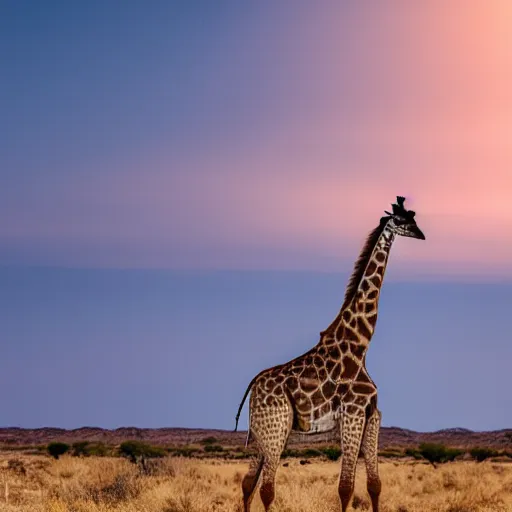 Image similar to a short giraffe grazing in the desert national geography 8k