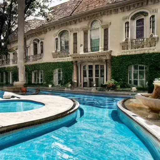 Prompt: a pool in a very fancy mansion