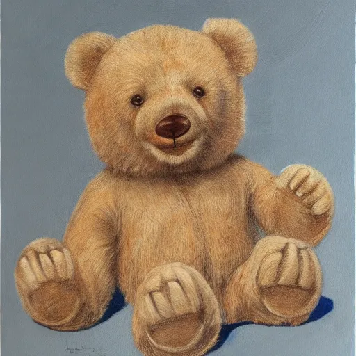 Prompt: a realistic teddy bear painting by Philipp Otto Runge, 4k, trending on cgsociety, Extremely detailed, 8k