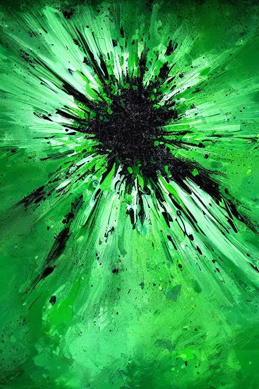 Image similar to abstract art splash paint, green black. fantasy, digital painting, hd, detailed.