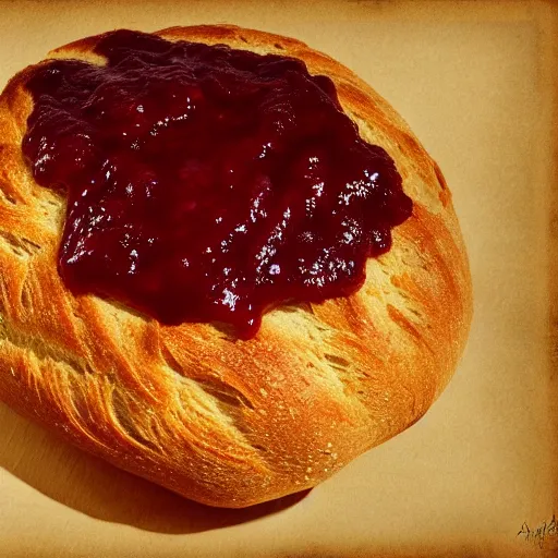 Image similar to A bread with jam on it, award winning photograph, artstation, incredible quality, hyperrealistic,