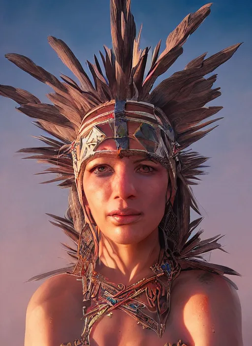 Image similar to hyper realistic photography portrait of coachella burningman pagan medieval tribal festival warrior curvy partygirl face cinematic, vallejo, julie bell, craig mullins greg rutkowski, artstation, cgsociety