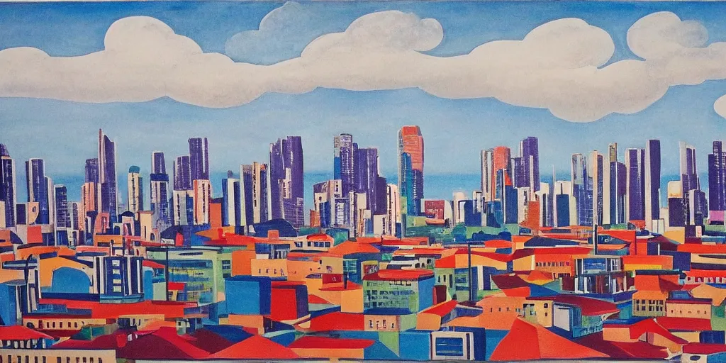 Image similar to panama city skyline by mainie jellett, matte colors, day, sky