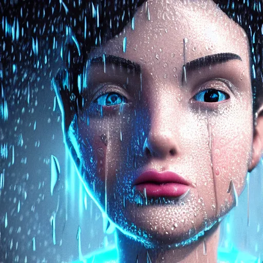 Image similar to cartoon portrait made out of rain, realistic, highly detailed, neon, rendered in octane, unreal engine, rain, beautiful, trending on artstation, emotional