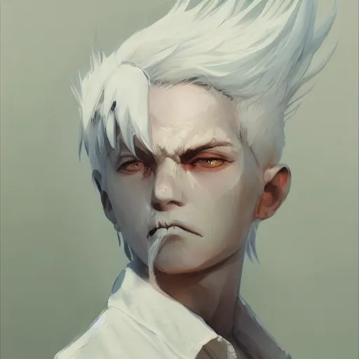 Image similar to boy with white hair holding skull, by makoto shinkai, greg rutkowski, artstation, high detailed, cgsociety,