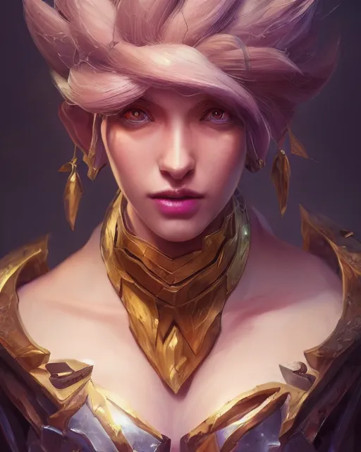 Image similar to league of legends portrait, au naturel, hyper detailed, digital art, trending in artstation, cinematic lighting, studio quality, smooth render, unreal engine 5 rendered, octane rendered, art style by klimt and nixeu and ian sprigger and wlop and krenz cushart.