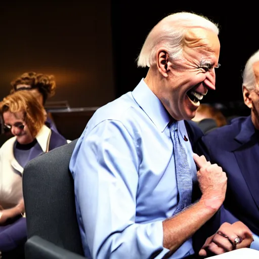 Image similar to Joe Biden laughing with Joe Biden