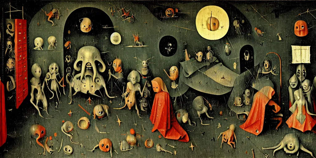 Image similar to a cosmic horror monstrosity inside of a childs bedroom, painting by hieronymous bosch, extremely detailed, disturbing, cinematic, 4 k, 8 k,