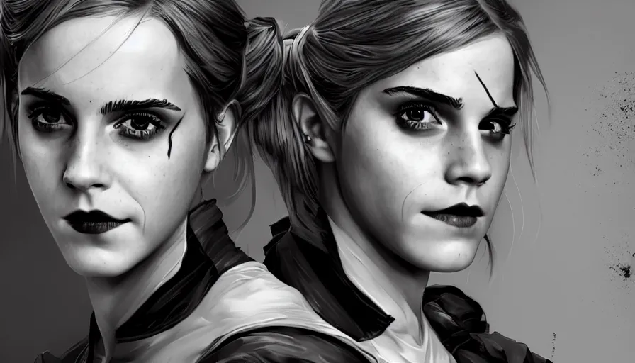 Image similar to emma watson is harley quinn, hyperdetailed, artstation, cgsociety, 8 k