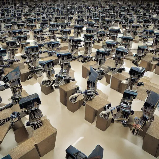 Prompt: photograph by edward burtynsky of a school of robots