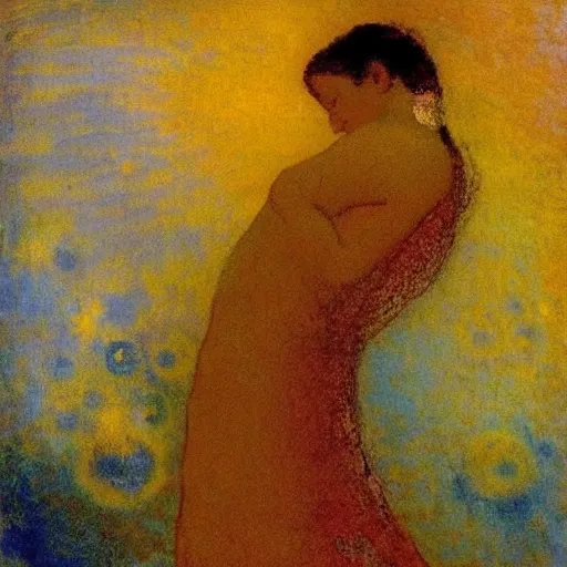 Prompt: angel dreaming of past life painted by odilon redon