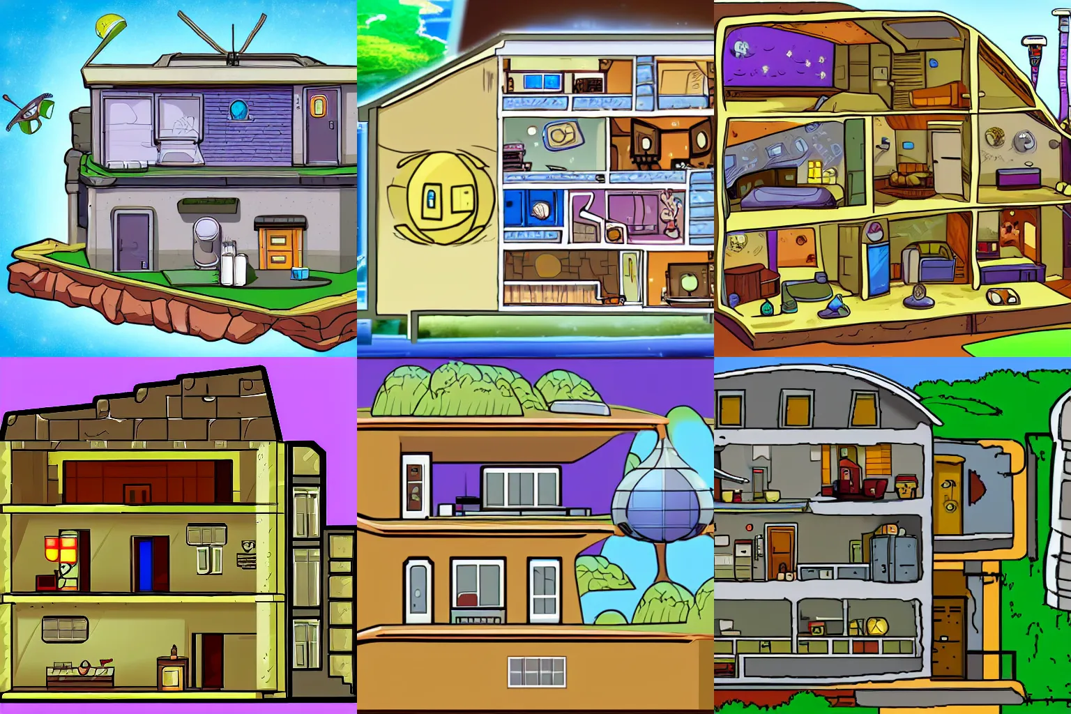 Prompt: a house that is part of a small colony on a strange planet, from a space themed Serria point and click 2D graphic adventure game, high quality cartoon style graphics