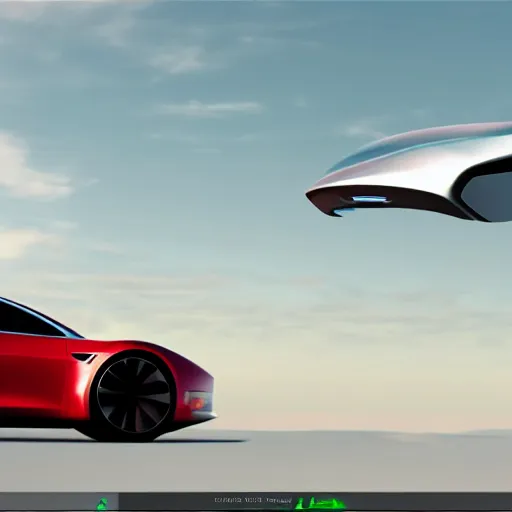 Prompt: flying tesla car concept in 2050s, unreal engine 8k