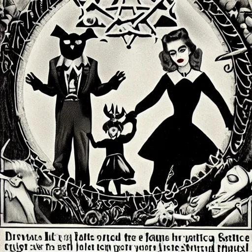 Image similar to Satanic States of America, alternate history, 1950s family, goth family, suburbia, Americana