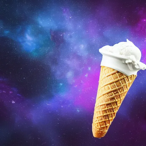 Prompt: an ice cream cone made completely of stars and nebulas, trending on art station, 4 k wallpaper