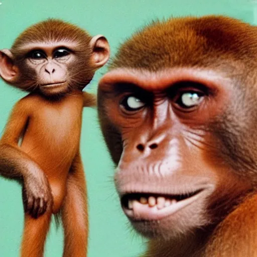 Image similar to public information film from the 1 9 7 0 s monkey faces