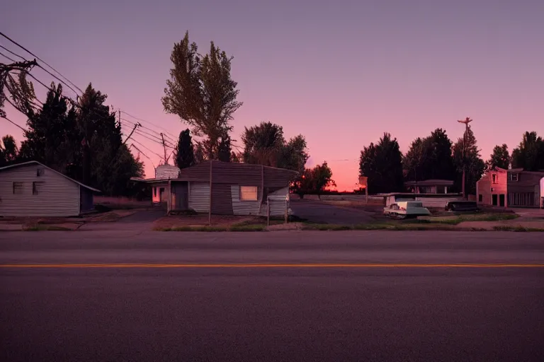 Prompt: a detailed photographic render of a 1 9 5 0 s american suburb at sunset by todd hido, photoreal, 4 k