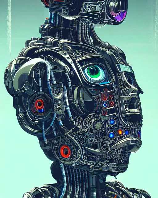 Image similar to robot, character portrait, portrait, close up, concept art, intricate details, highly detailed, sci - fi poster, cyberpunk art, in the style of disney, katsuhiro otomo