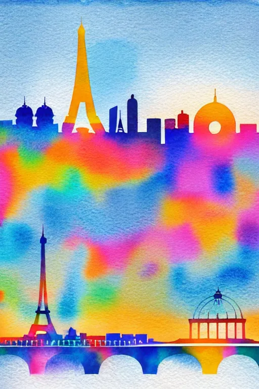 Prompt: minimalist watercolor art of paris skyline at sunset, illustration, vector art