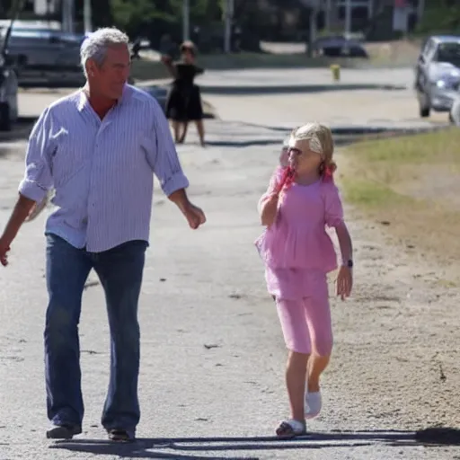 Prompt: jeffrey epstein walking two little girls into the sunset