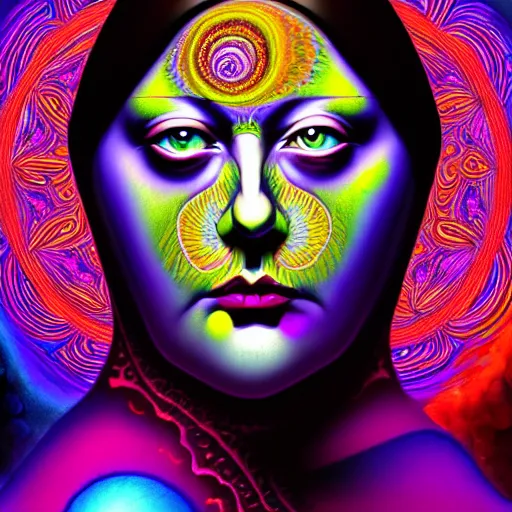 Image similar to an extremely psychedelic portrait of madame blavatsky, surreal, lsd, face, detailed, intricate, elegant, lithe, highly detailed, digital painting, artstation, concept art, smooth, sharp focus, illustration