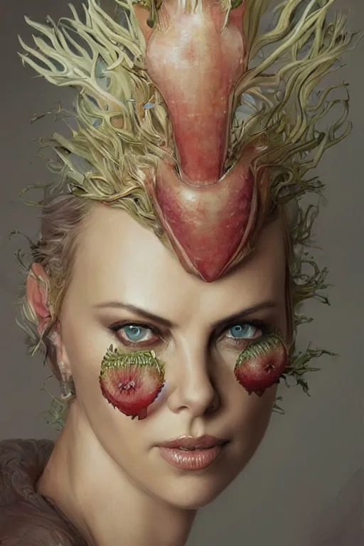 Image similar to Portrait of Charlize Theron as Venus flytrap, intricate, highly detailed, smooth, artstation, digital illustration by Ruan Jia and Mandy Jurgens and Artgerm and Wayne Barlowe and Greg Rutkowski and Zdislav Beksinski