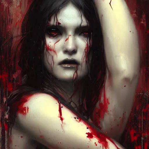 Prompt: goth girl crying red tears, intricate, art by greg rutkowski, high detailed, 4 k,