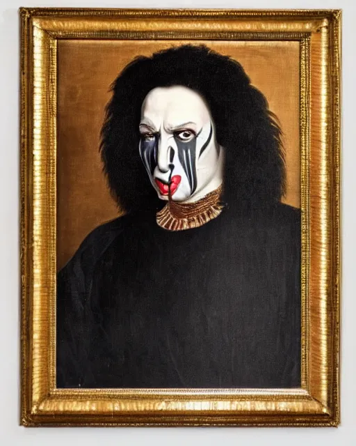 Prompt: a portrait of gene simmons painted by caravaggio, highly detailed