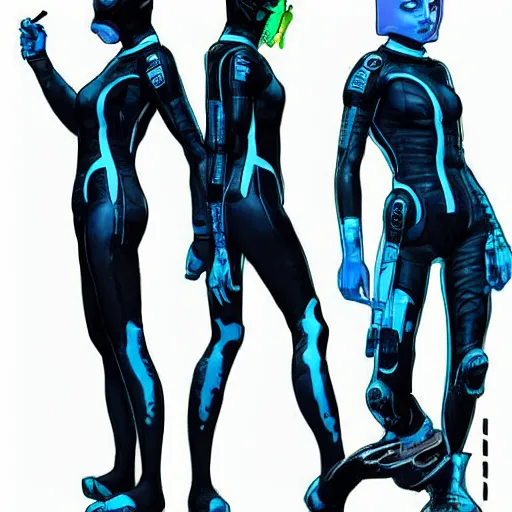 Prompt: Sasha. Apex legends cyberpunk assassin in wetsuit. Concept art by James Gurney and Mœbius.
