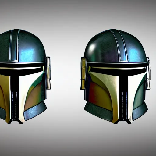 Prompt: a new design for mandalorian helmets. 3 d render.